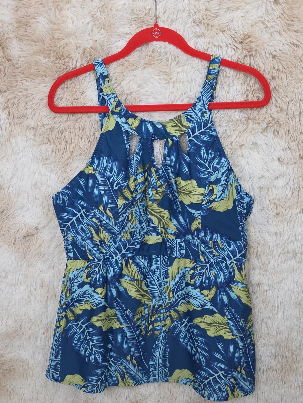 Septangle Blue Tropical Leaf Tankini Swim Top Estimated Small